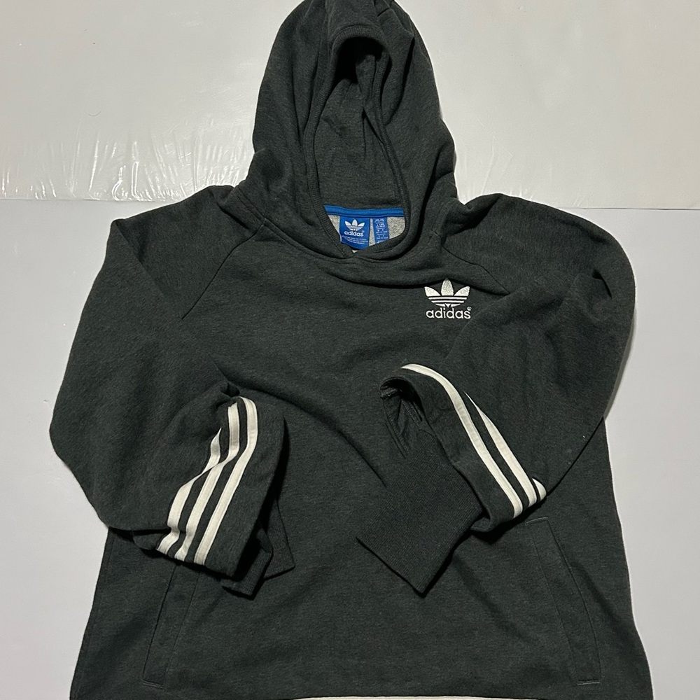 Adidas Dark Gray Hoodie with White Stripes Youth Size 12-13Y